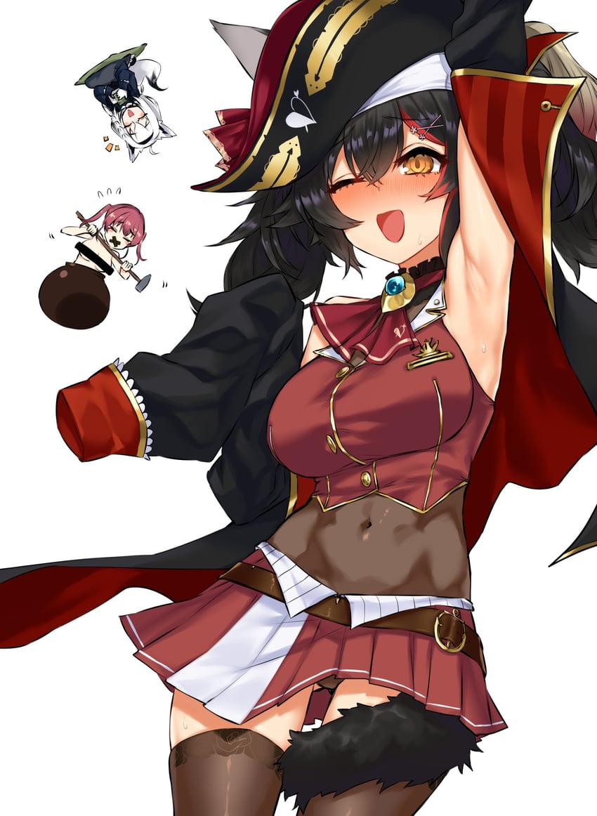 houshou marine, shirakami fubuki, and ookami mio (hololive and 1 more) drawn by ckhd