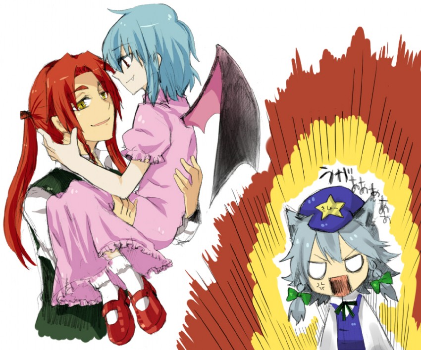 remilia scarlet, izayoi sakuya, and hong meiling (touhou) drawn by 147