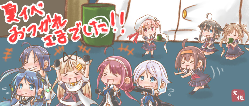admiral, shigure, yuudachi, shigure kai ni, yuudachi kai ni, and 7 more (kantai collection) drawn by taisa_(kari)