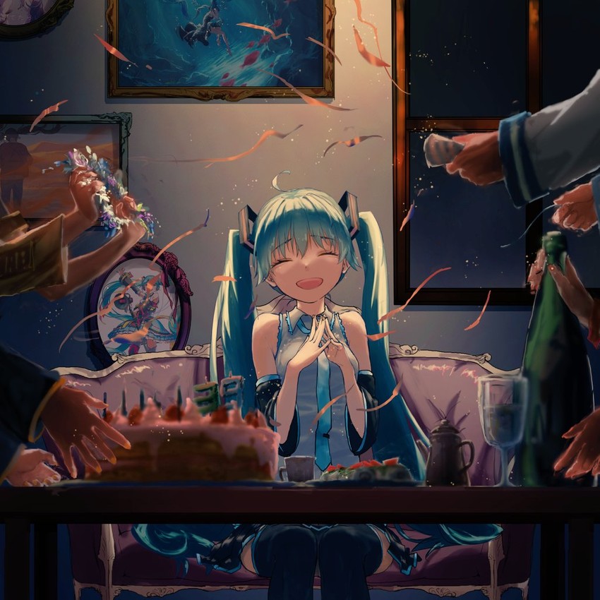hatsune miku, kagamine rin, kagamine len, megurine luka, kaito, and 2 more (vocaloid and 3 more) drawn by akizakura_(mns)