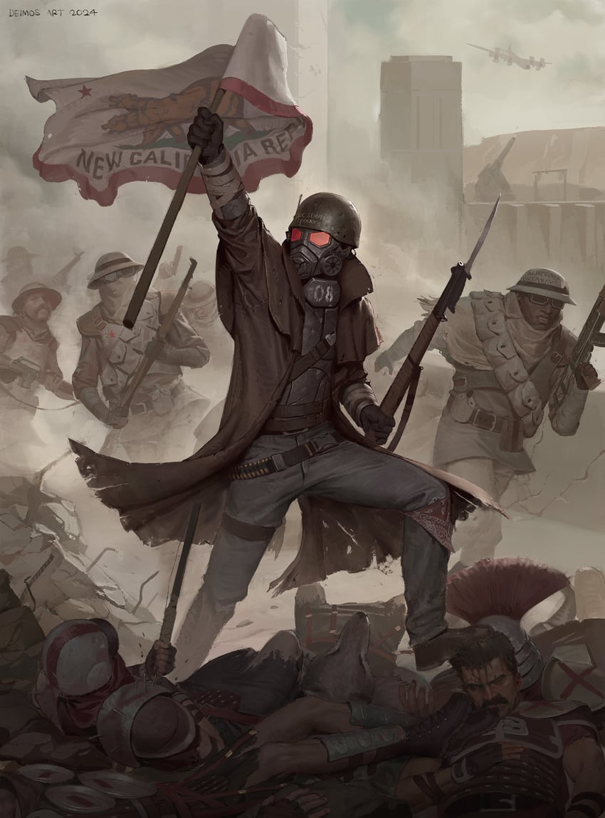 ncr veteran ranger, ncr trooper, and legionary (fallout and 2 more) drawn by deimos_art