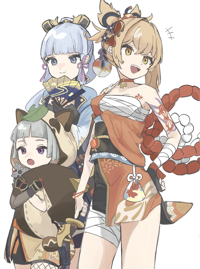 kamisato ayaka, yoimiya, and sayu (genshin impact) drawn by ainkun