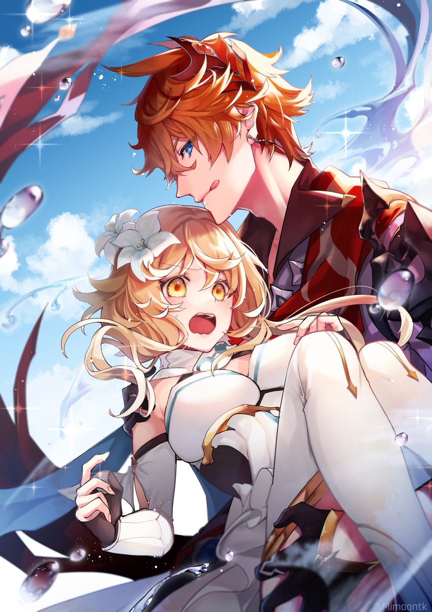 lumine and tartaglia (genshin impact) drawn by mimoontk