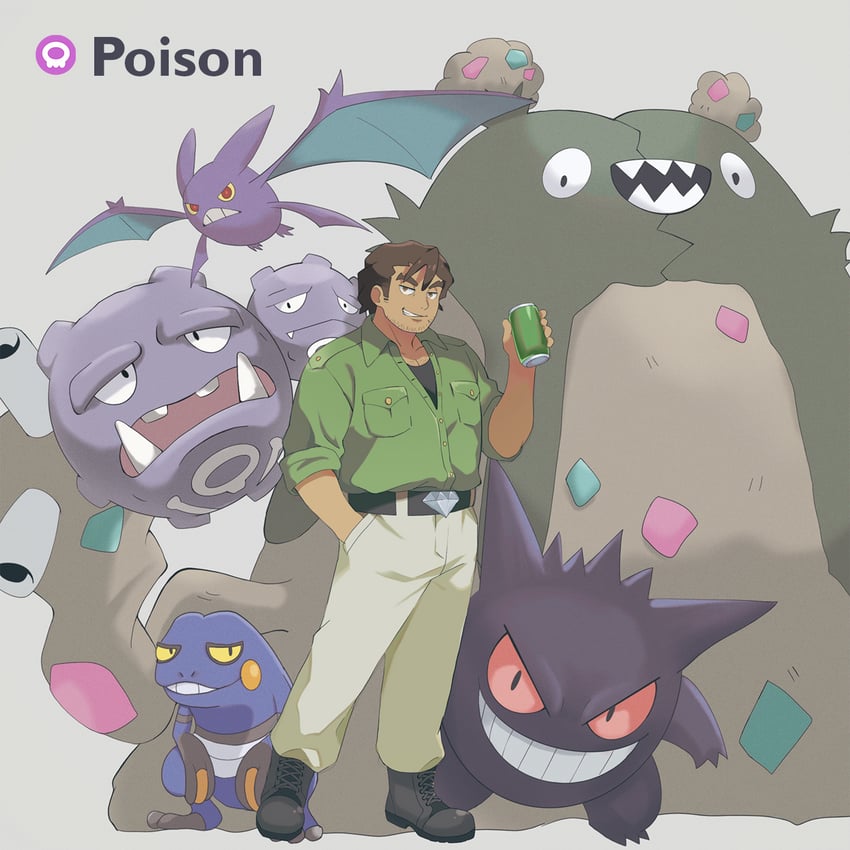 gengar, crobat, toxicroak, garbodor, and strade (pokemon and 1 more) drawn by n0vaca1ne