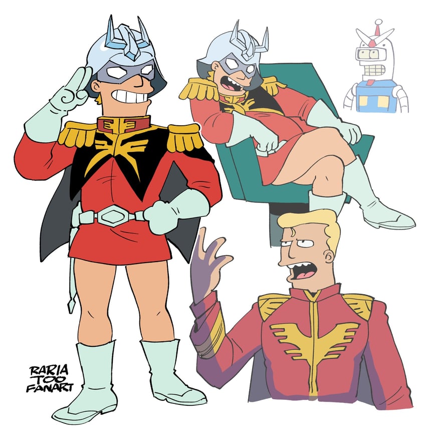 char aznable, rx-78-2 gundam, bender bending rodriguez, and zapp brannigan (gundam and 3 more) drawn by rariatto_(ganguri)