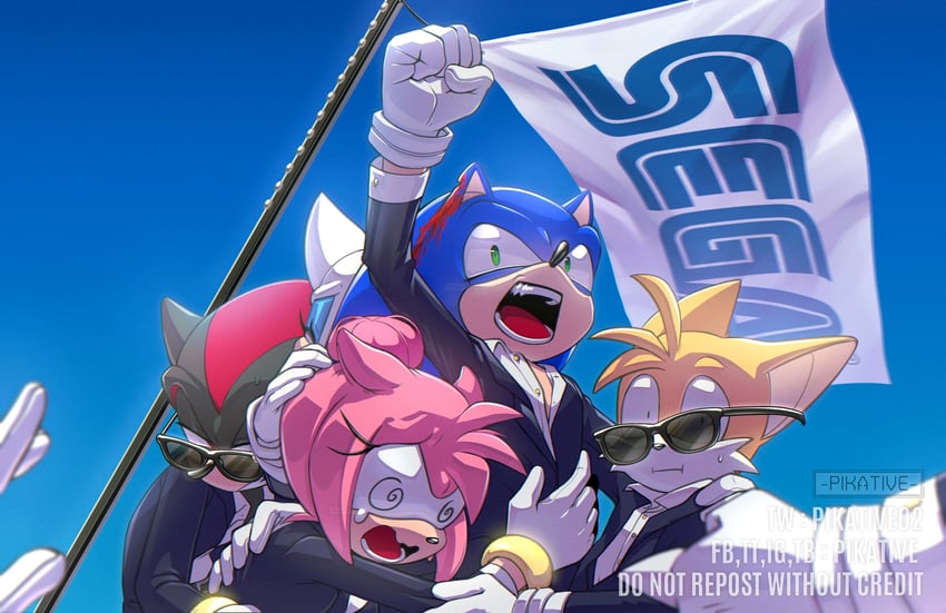 sonic the hedgehog, shadow the hedgehog, amy rose, and tails (sonic and 1 more) drawn by pikative02