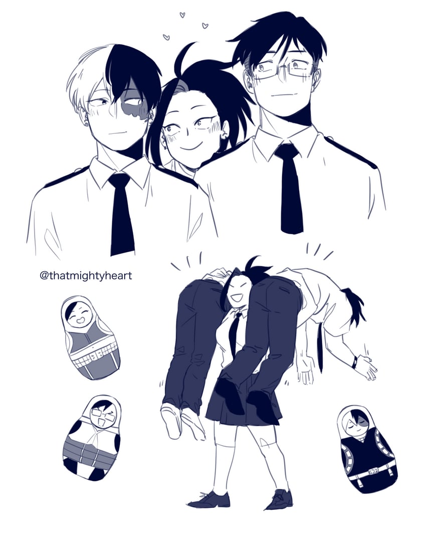 todoroki shoto, yaoyorozu momo, and iida tenya (boku no hero academia) drawn by thatmightyheart