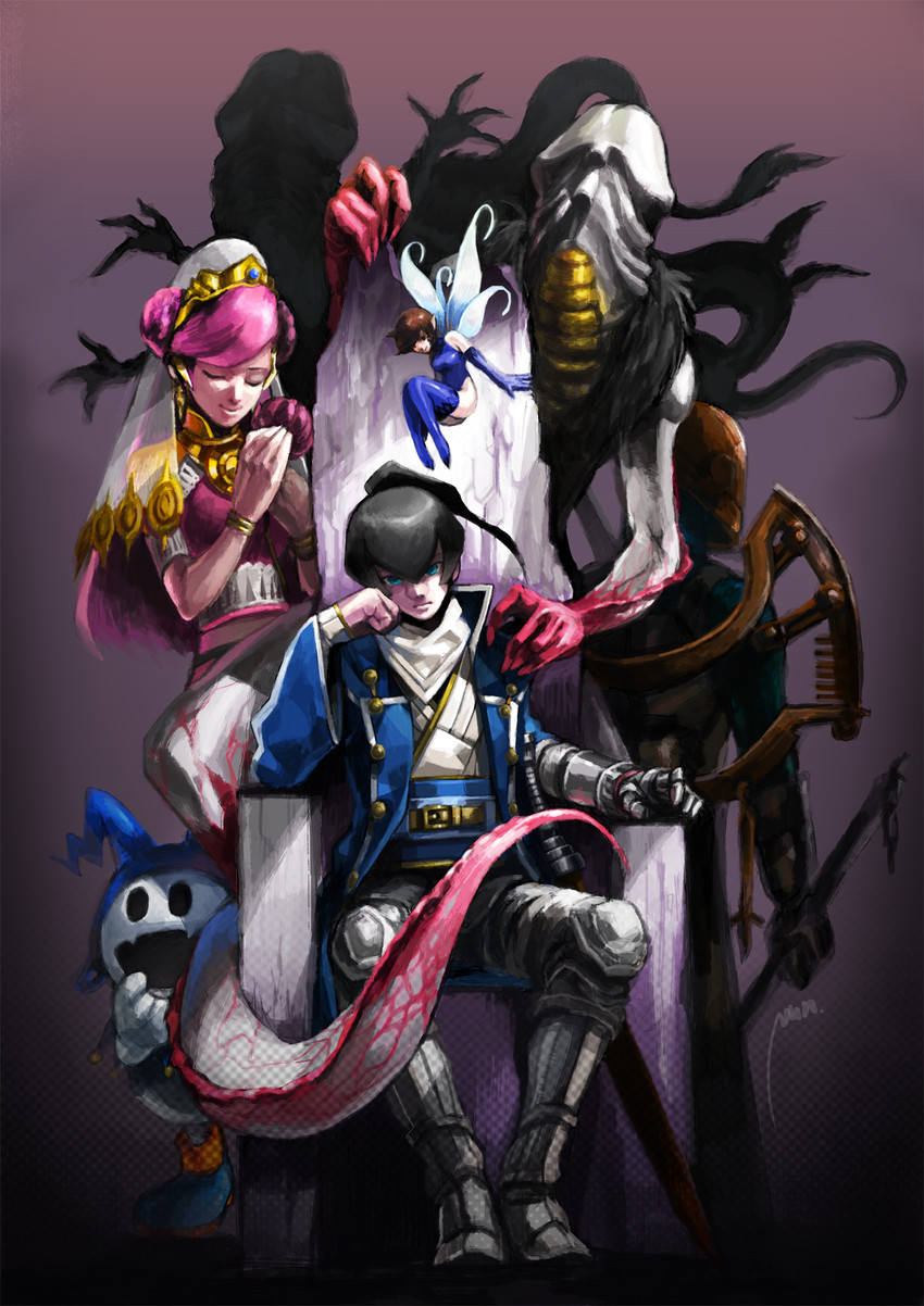 jack frost, pixie, mara, flynn, parvati, and 2 more (shin megami tensei and 1 more) drawn by nunohashi_(shock_wave)