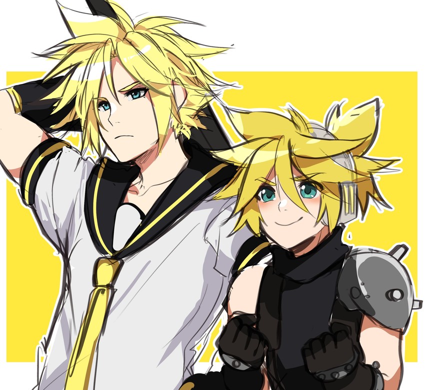 kagamine len and cloud strife (vocaloid and 2 more) drawn by ei_flow