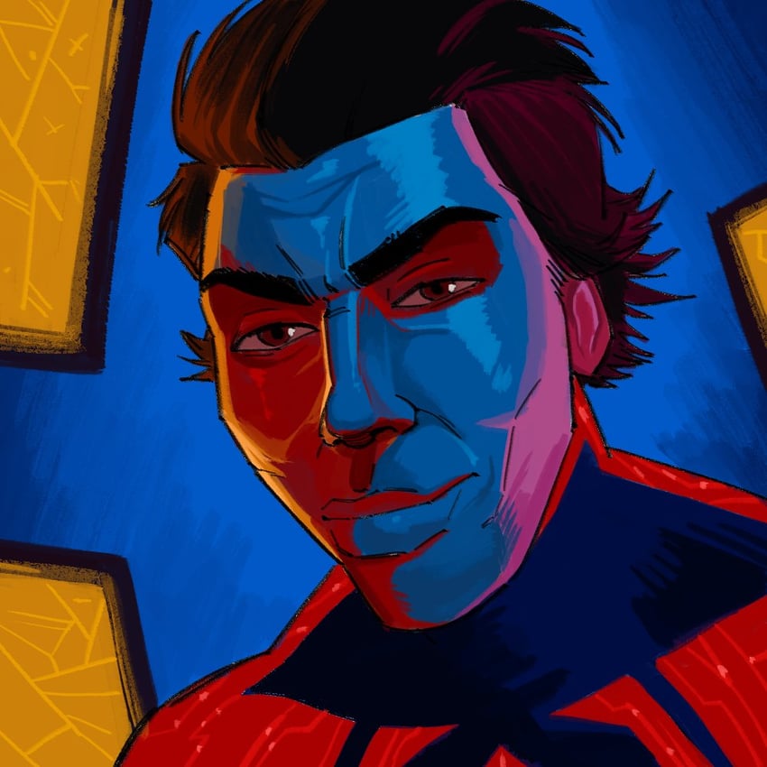 miguel o'hara and spider-man (marvel and 3 more) drawn by jinjango