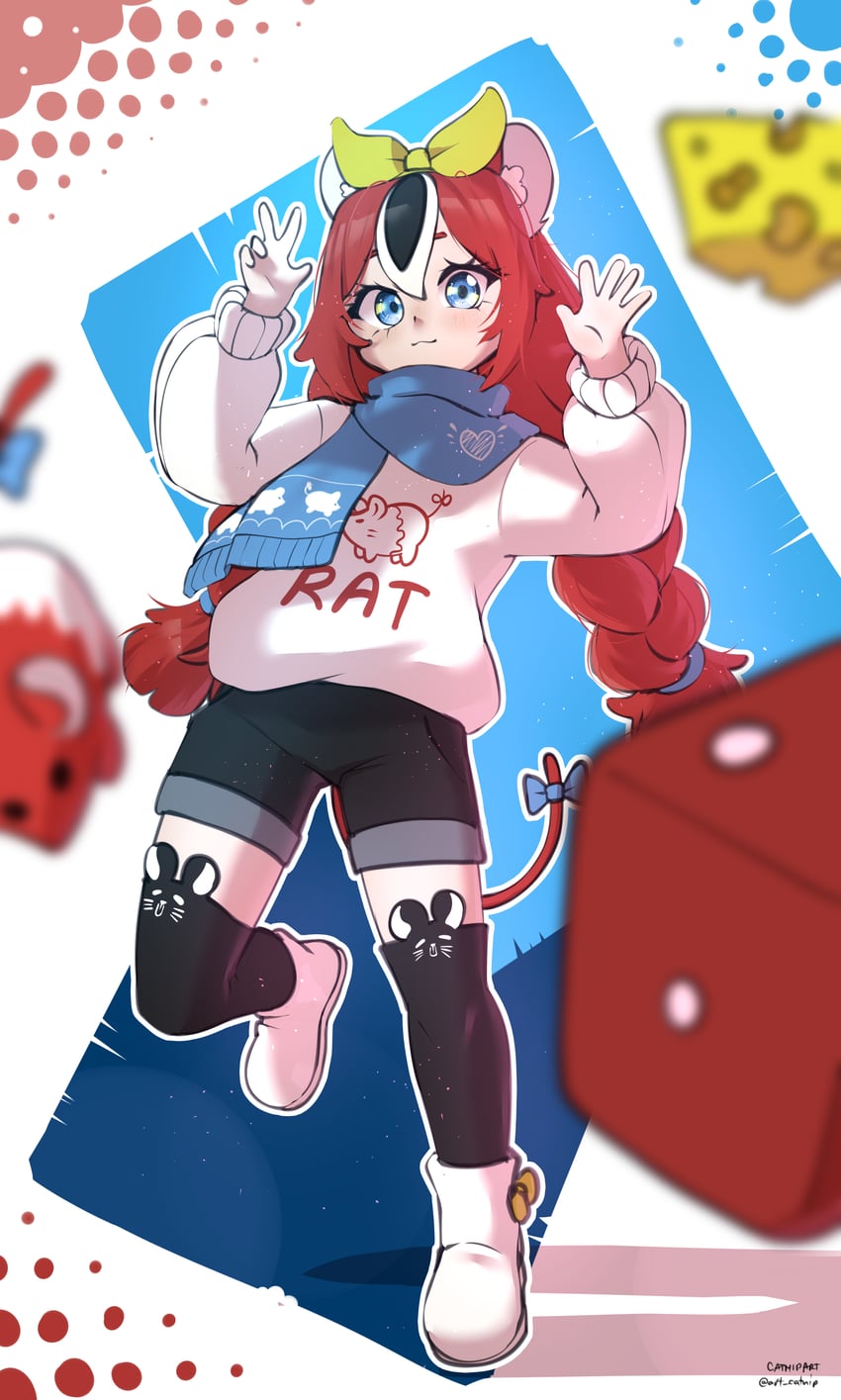 hakos baelz, mr. squeaks, and strawberry baelz (hololive and 1 more) drawn by art_catnip