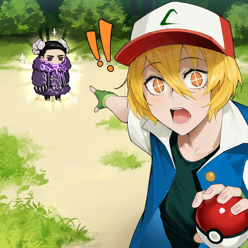 ash ketchum, don quixote, and meursault (pokemon and 2 more) drawn by sasoura