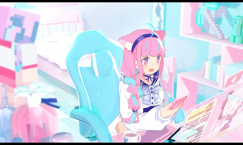 minato aqua, murasaki shion, and creeper (hololive and 1 more) drawn by pekeko_(pepekekeko)