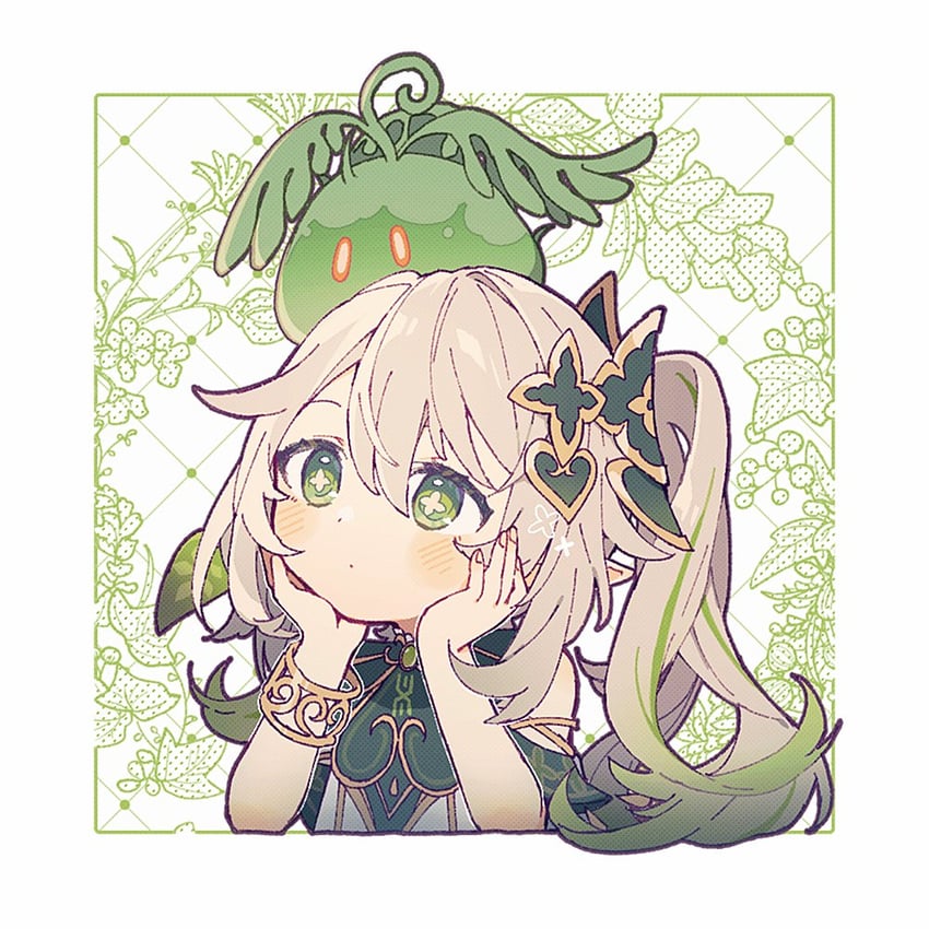nahida, slime, and dendro slime (genshin impact) drawn by anetu_u107