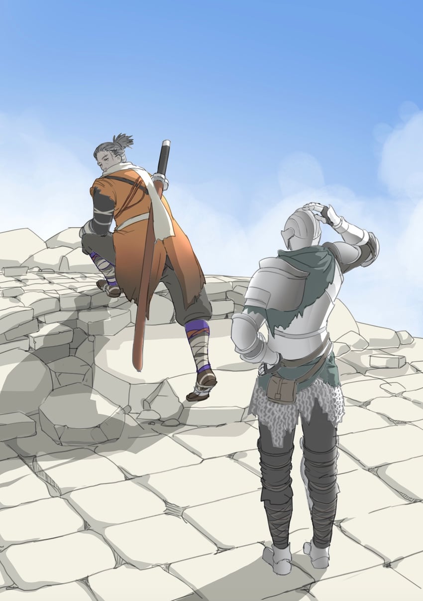 sekiro and ashen one (dark souls and 2 more) drawn by kwiaty_k