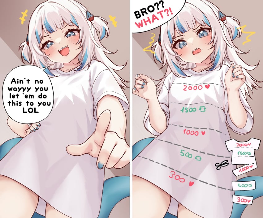 gawr gura (hololive and 1 more) drawn by moshiedraws