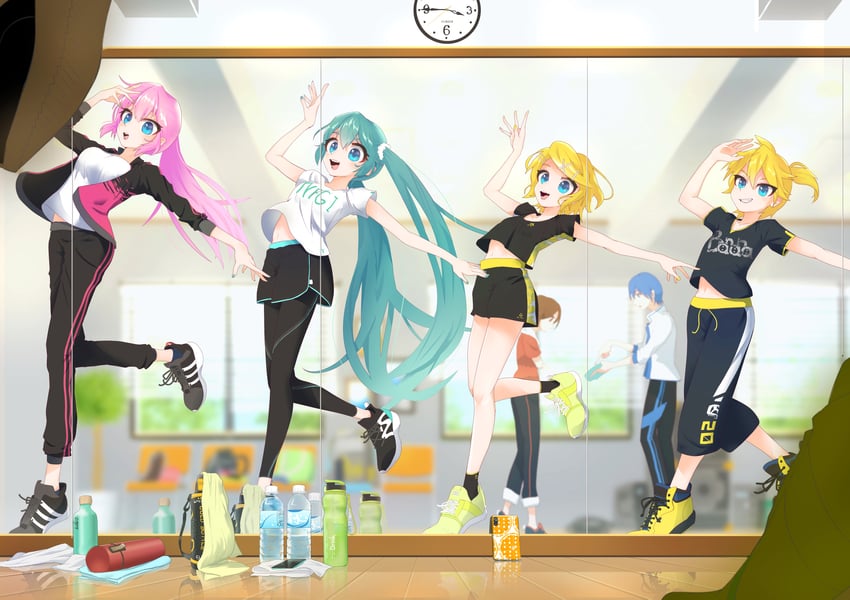 hatsune miku, kagamine rin, kagamine len, megurine luka, kaito, and 1 more (vocaloid) drawn by kinosuke_(pattaba)