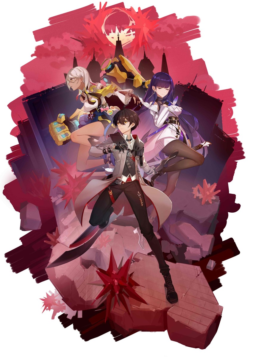 raiden mei, adam, and carole peppers (honkai and 1 more) drawn by xianyu_liang