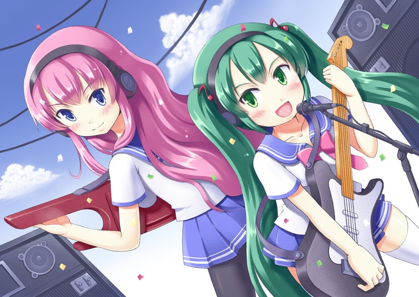 hatsune miku and megurine luka (vocaloid) drawn by morujii