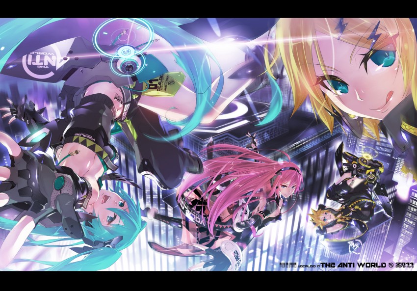 hatsune miku, kagamine rin, kagamine len, and megurine luka (vocaloid) drawn by monq