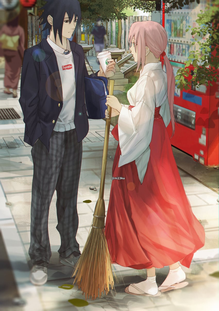 haruno sakura and uchiha sasuke (naruto and 1 more) drawn by niku_(ni23ku)