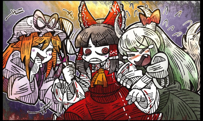 hakurei reimu, yakumo yukari, kamishirasawa keine, and ex-keine (touhou) drawn by suenari_(peace)