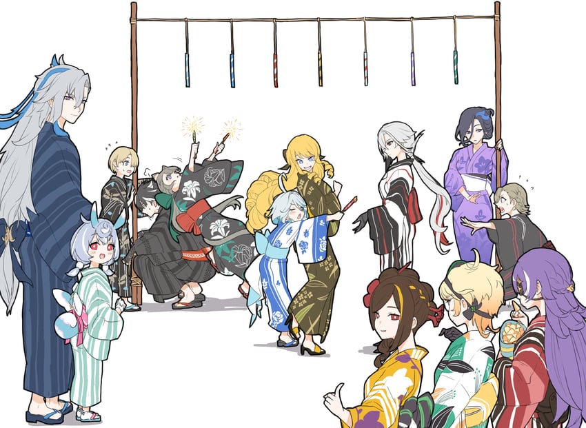 furina, arlecchino, neuvillette, clorinde, navia, and 8 more (genshin impact) drawn by chikushi_azu