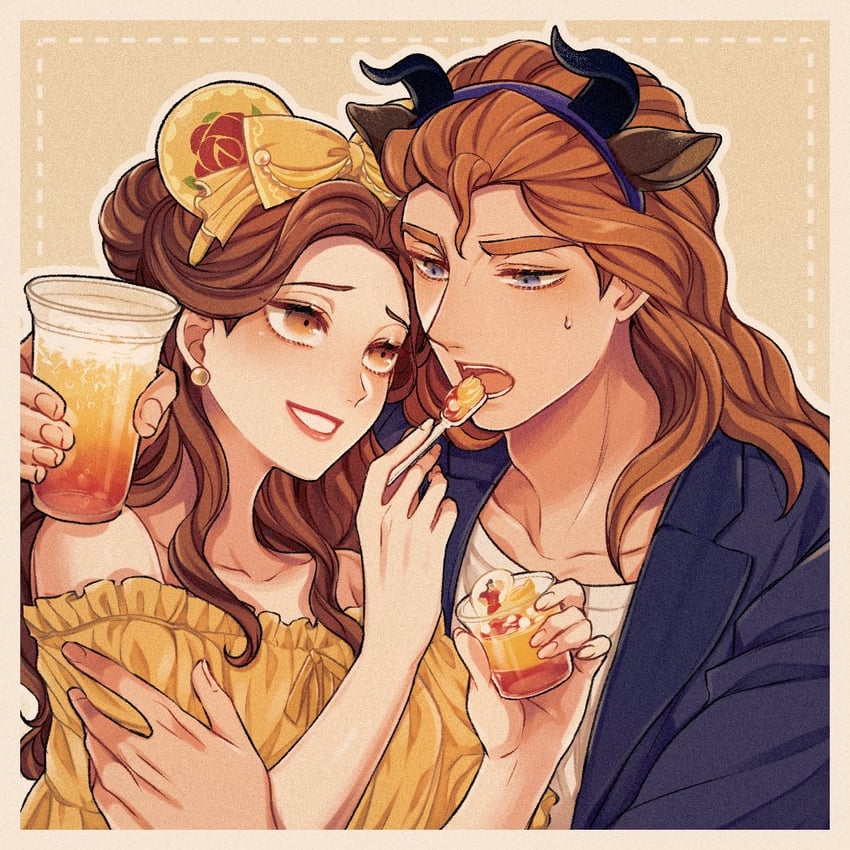 belle, beast, prince adam, and gaston (beauty and the beast) drawn by mizala