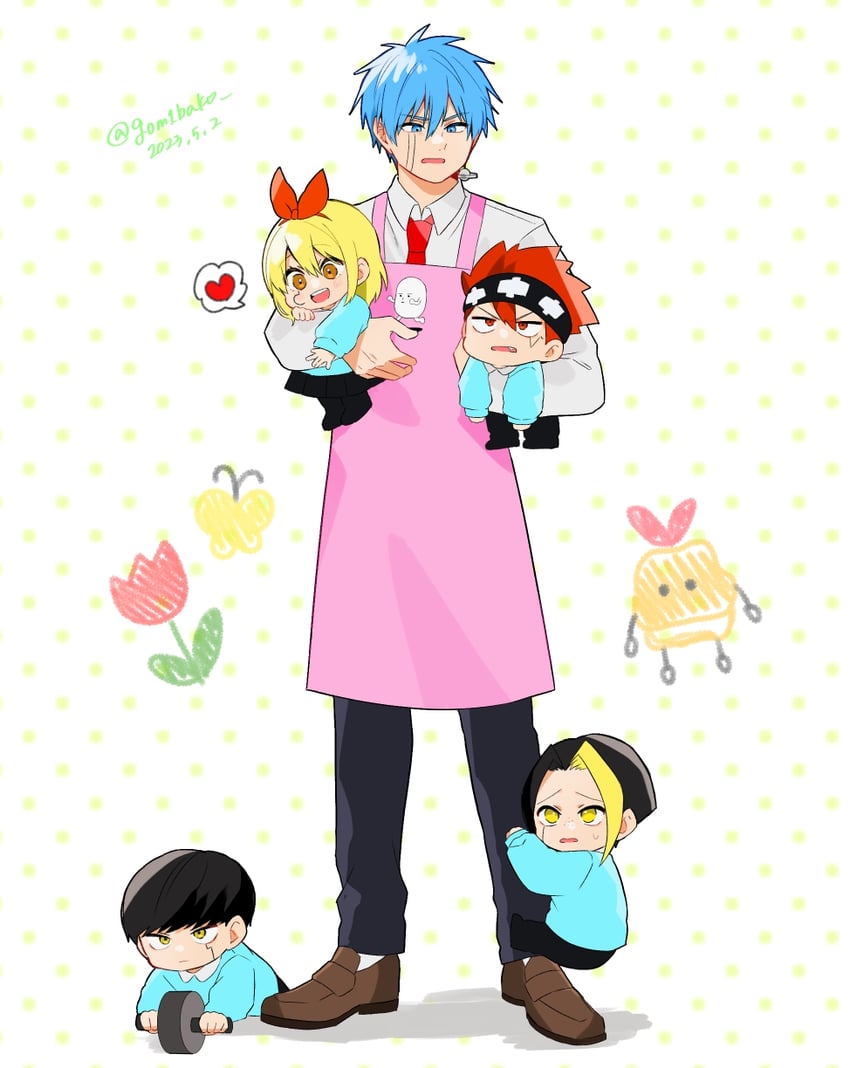mash burnedead, finn ames, lance crown, lemon irvine, and daut barret (mashle) drawn by genjitsu_o_miro