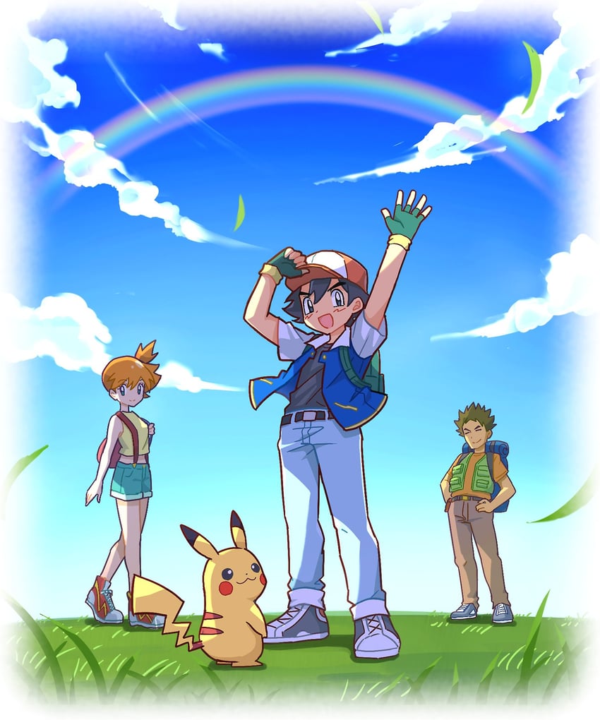 pikachu, ash ketchum, misty, and brock (pokemon) drawn by ogie_nuts