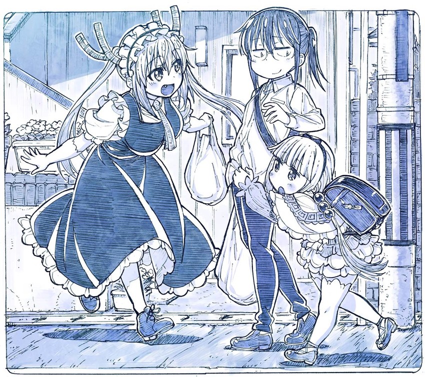 kanna kamui, tohru, and kobayashi (kobayashi-san chi no maidragon) drawn by sakino_shingetsu