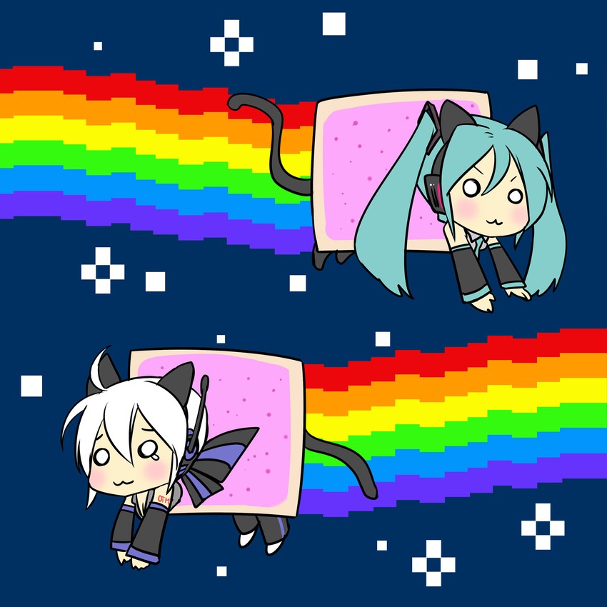 hatsune miku, yowane haku, and nyan cat (vocaloid and 2 more) drawn by caffein