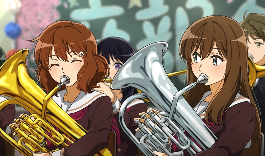 oumae kumiko, kousaka reina, kuroe mayu, and tsukamoto shuuichi (hibike! euphonium) drawn by fuyuhino