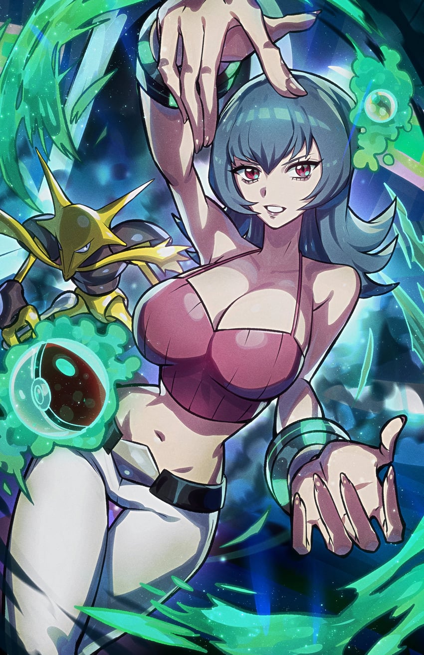 sabrina and alakazam (pokemon and 1 more) drawn by ryairyai