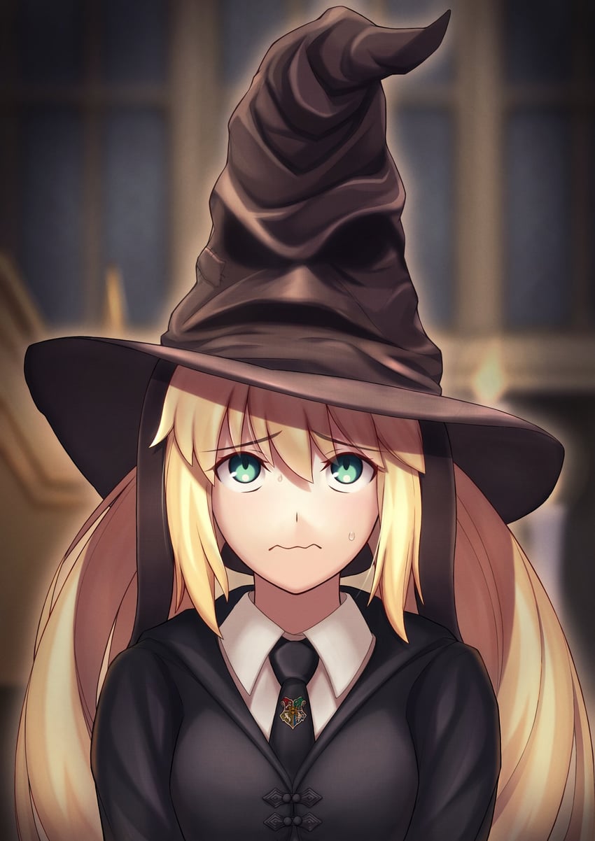 artoria pendragon, artoria caster, and sorting hat (fate and 3 more) drawn by hisato_nago