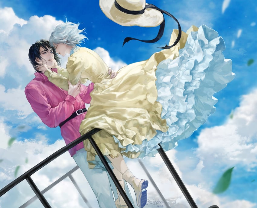 howl pendragon and sophie hatter (howl no ugoku shiro) drawn by cjjcha