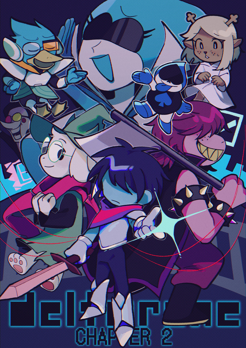 kris, noelle holiday, ralsei, susie, spamton g. spamton, and 3 more (deltarune) drawn by dice32ki