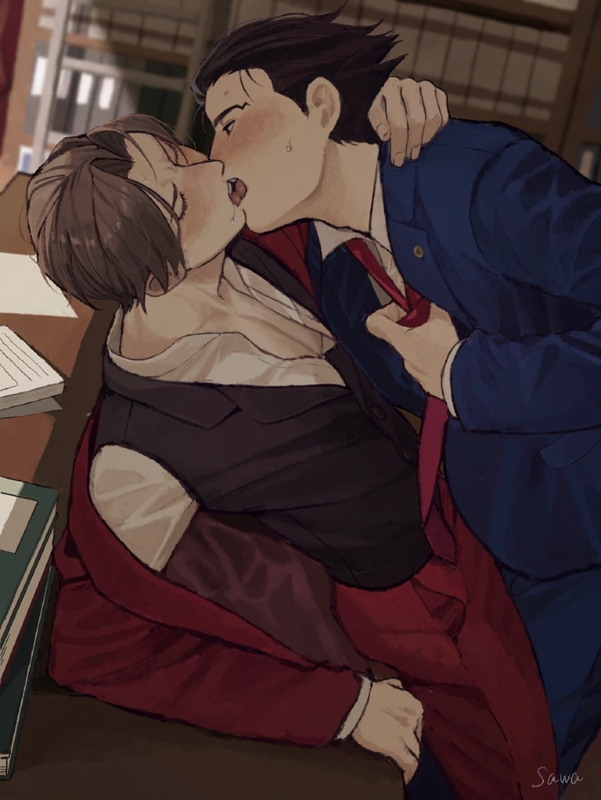phoenix wright and miles edgeworth (ace attorney) drawn by sawa_(2384)