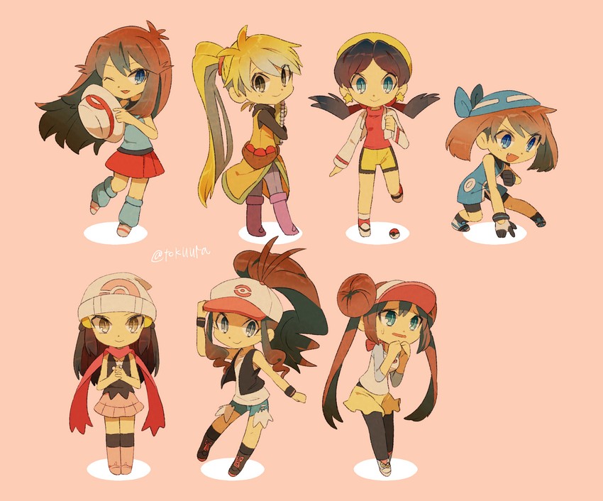 dawn, may, rosa, hilda, kris, and 2 more (pokemon and 1 more) drawn by tokuura