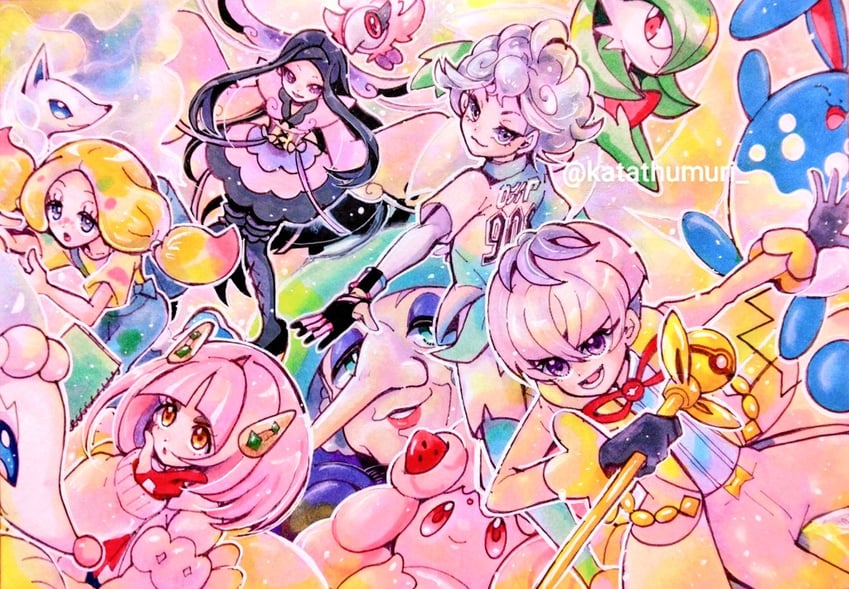 gardevoir, bede, alcremie, lacey, primarina, and 7 more (pokemon and 4 more) drawn by katathumuri