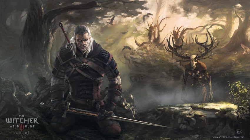 geralt of rivia and leshen (the witcher and 1 more) drawn by marina_ortega_lorente