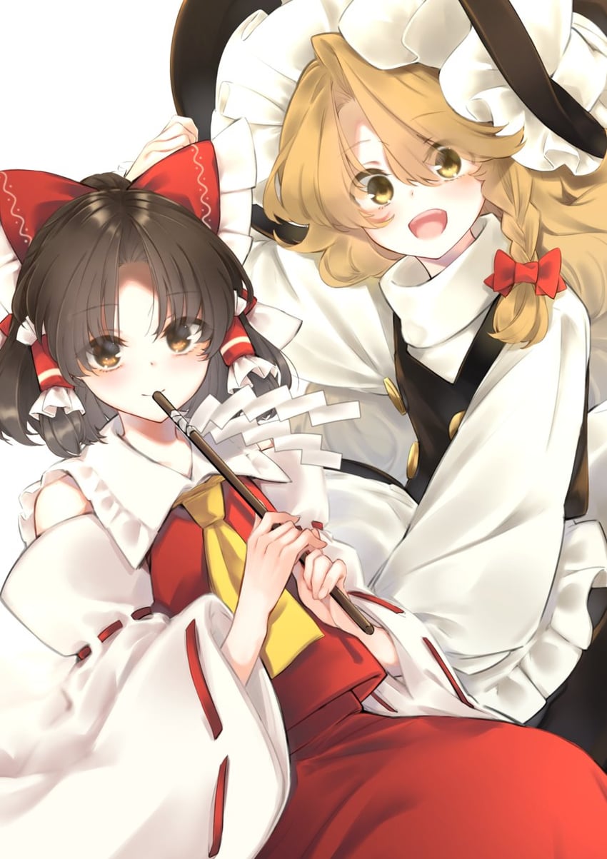 hakurei reimu and kirisame marisa (touhou) drawn by meji_aniki