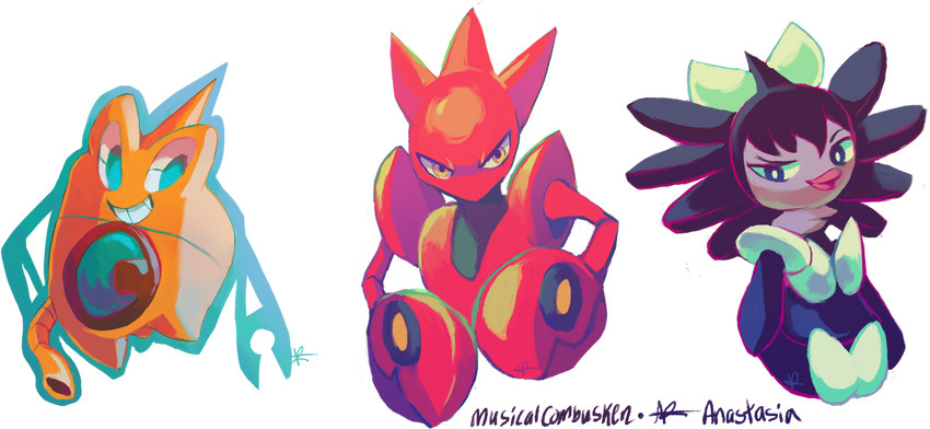 rotom, scizor, and gothitelle (pokemon) drawn by musicalcombusken