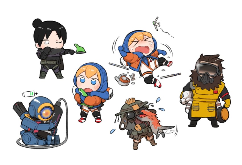 wattson, wraith, nessie, bloodhound, pathfinder, and 2 more (apex legends) drawn by bowwow_(hamju94)