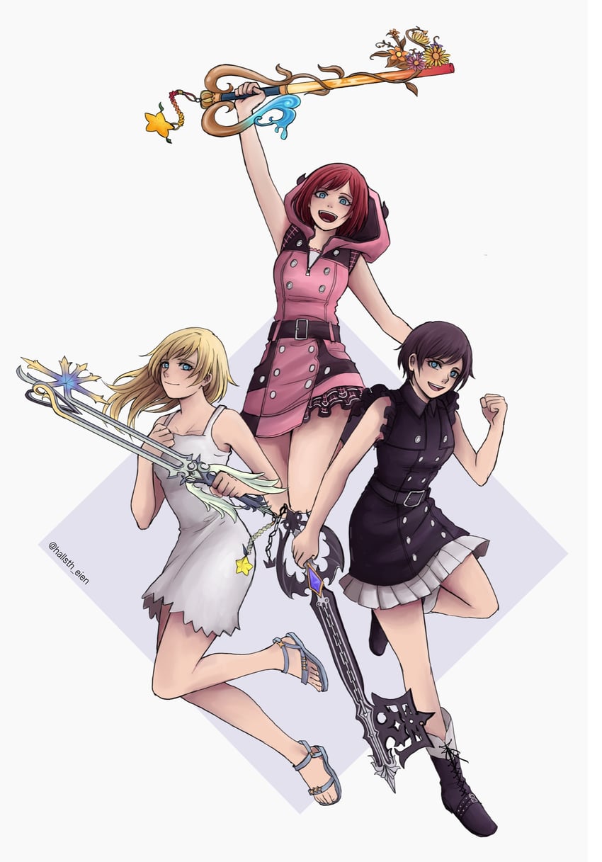 kairi, xion, and namine (kingdom hearts and 1 more) drawn by hallsth-eien