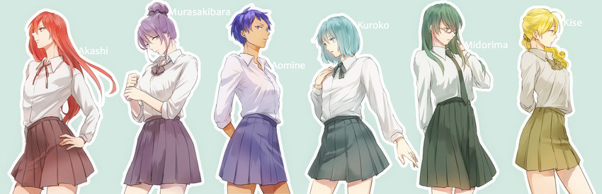 kuroko tetsuya, aomine daiki, kise ryouta, akashi seijuurou, midorima shintarou, and 1 more (kuroko no basuke) drawn by sawa2