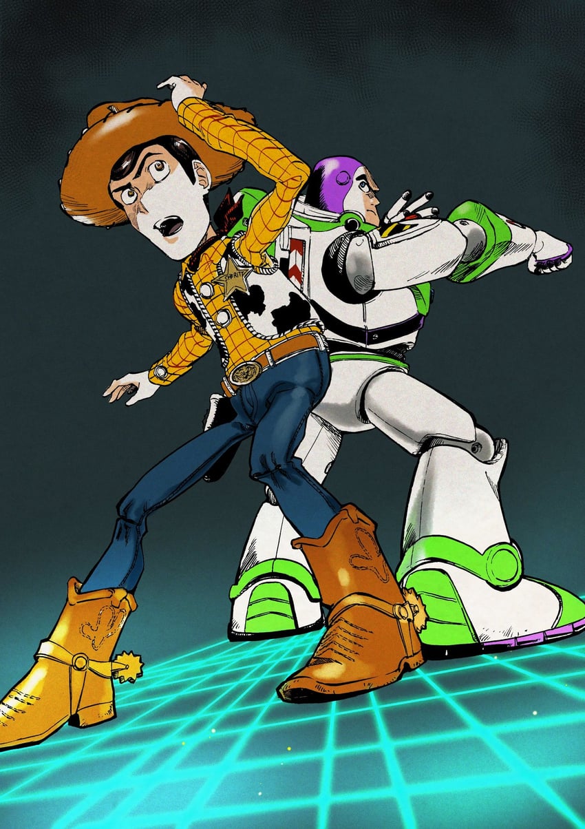 sheriff woody and buzz lightyear (toy story) drawn by yozudami