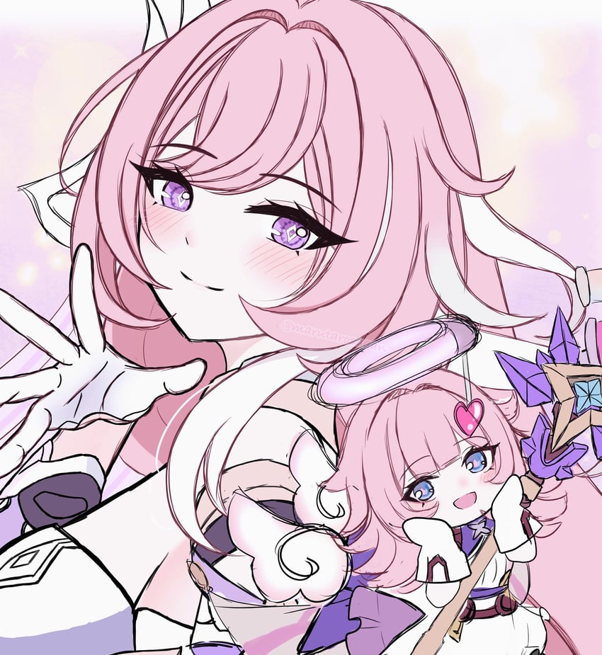 elysia and elf elysia (honkai and 1 more) drawn by marutaro