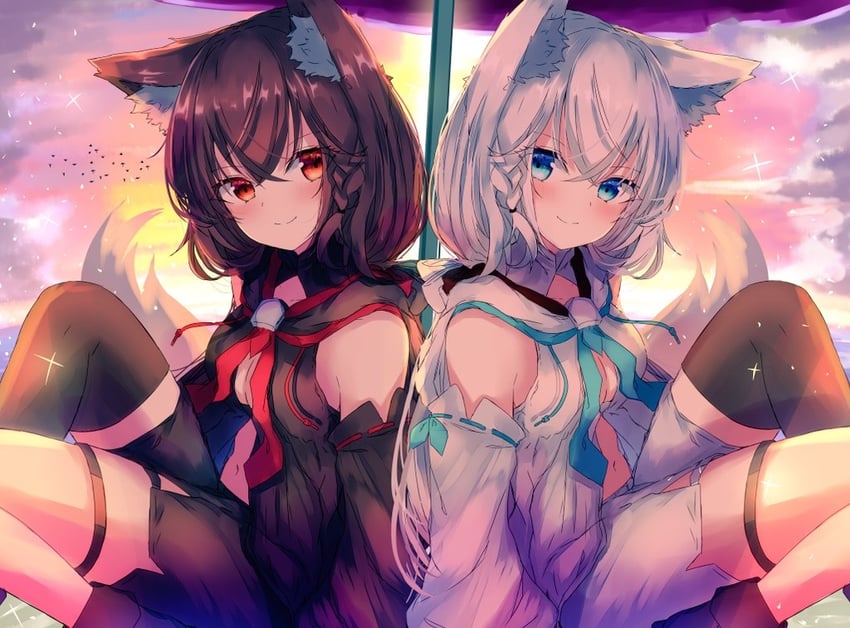 shirakami fubuki and kurokami fubuki (hololive) drawn by karappo_(poket12)