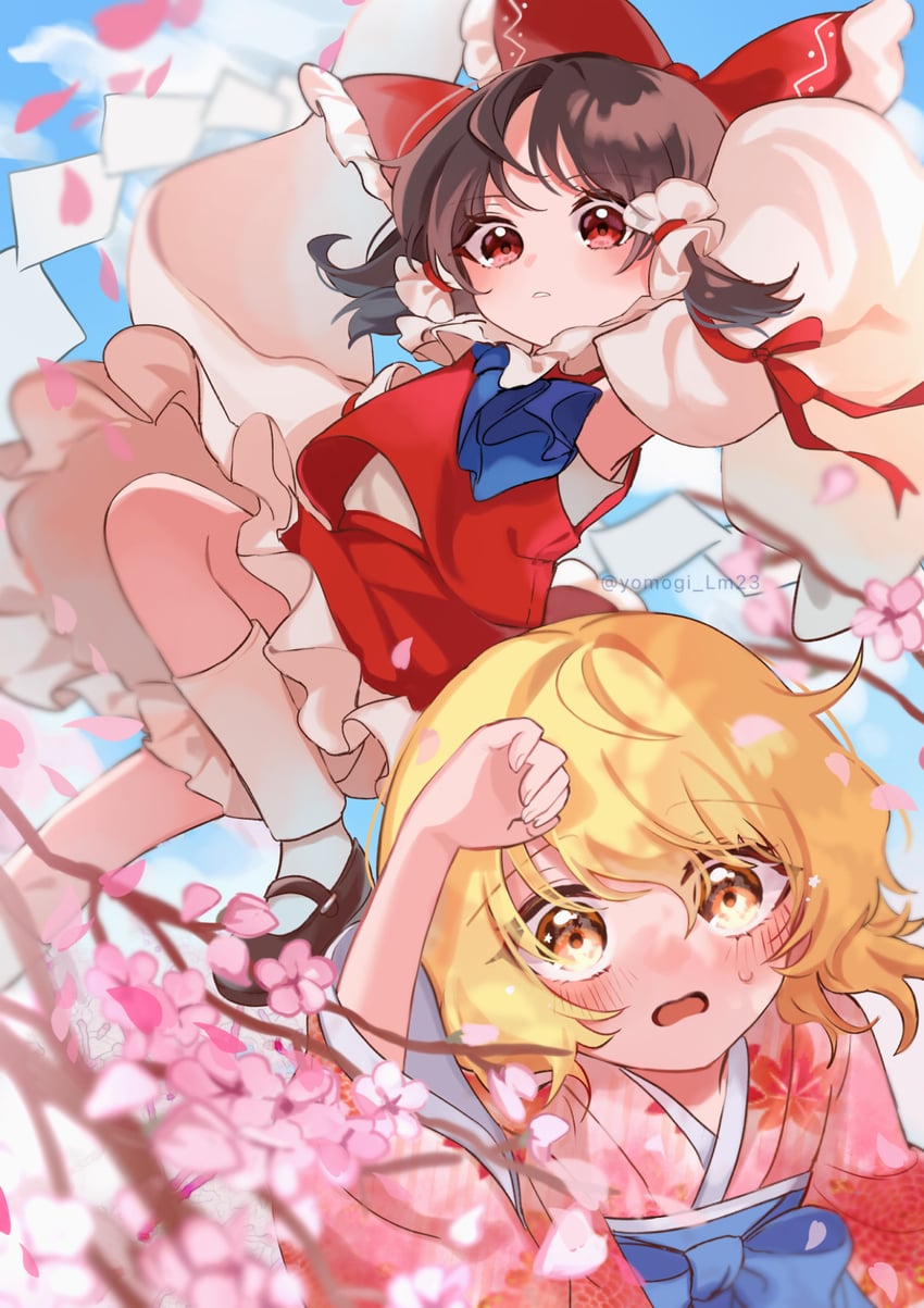 hakurei reimu and kirisame marisa (touhou) drawn by yomogi_9392